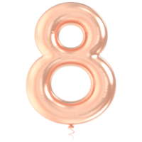 Gold Balloon Number 8 3d render png