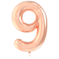 Gold Balloon Number 9 3d render png