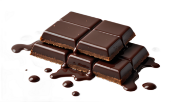 ein dunkel Schokolade Riegel mit schmelzen, köstlich Schokolade Sirup, isoliert auf ein transparent Hintergrund png