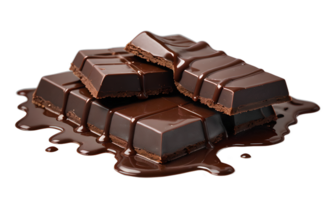 een donker chocola bars met smeltend, heerlijk chocola siroop, geïsoleerd Aan een transparant achtergrond png