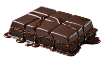 uma Sombrio chocolate bares com Derretendo, delicioso chocolate xarope, isolado em uma transparente fundo png
