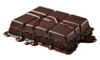 un oscuro chocolate barras con derritiendo, delicioso chocolate jarabe, aislado en un transparente antecedentes png