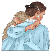 Mother and child illustration. Mom hugging her daughter with a lot of love and tenderness. Mother's day, holiday concept. png