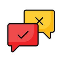 Chat bubbles with checkmark and cross signs, concept icon of controversy vector