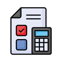 Calculator with document showing concept icon of calculating vector