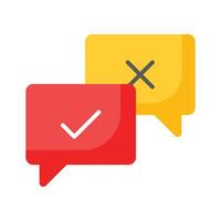 Chat bubbles with checkmark and cross signs, concept icon of controversy vector