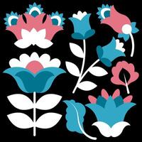 Set of different flowers in Mexican ethnic style vector