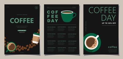 Set of minimal background templates with coffee beans and coffee mug for invitations, cards, banner, brochure, poster, cover, cafe menu or another design. vector