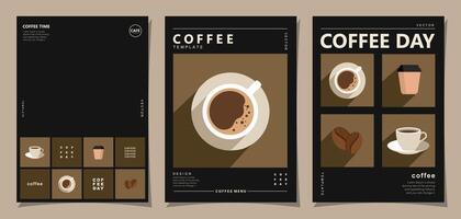 Set of minimal background templates with coffee beans and coffee mug for invitations, cards, banner, brochure, poster, cover, cafe menu or another design. vector