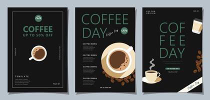 Set of minimal background templates with coffee beans and coffee mug for invitations, cards, banner, brochure, poster, cover, cafe menu or another design. vector