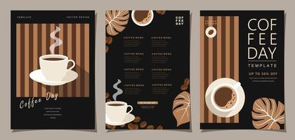 Set of minimal background templates with coffee beans and coffee mug for invitations, cards, banner, brochure, poster, cover, cafe menu or another design. vector