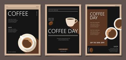 Set of minimal background templates with coffee beans and coffee mug for invitations, cards, banner, brochure, poster, cover, cafe menu or another design. vector