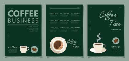 Set of minimal background templates with coffee beans and coffee mug for invitations, cards, banner, brochure, poster, cover, cafe menu or another design. vector