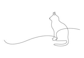 Cat in one continuous line drawing premium illustration vector