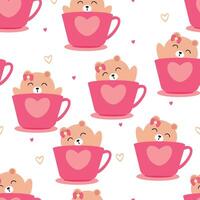 seamless pattern cartoon bear inside a cup. cute animal wallpaper illustration for gift wrap paper vector