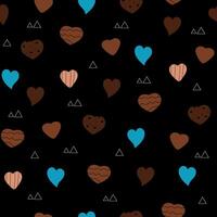 Seamless Heart hand drawn pattern with black background vector