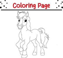 cute baby horse coloring book page for kids. vector