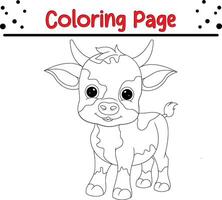 baby cow coloring book page for kids. vector