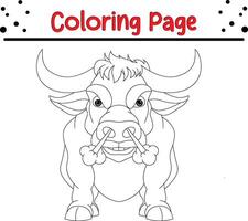 angry bull coloring book page for kids. vector