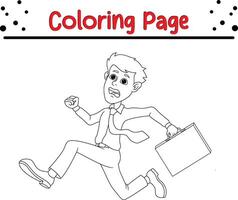 businessman running time coloring book page for kids. vector