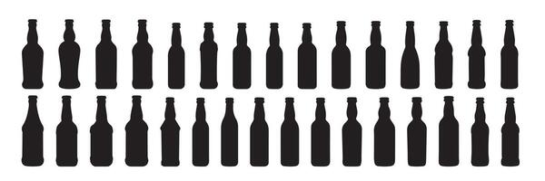 Collection of beer bottle silhouette. Hand drawn art. vector