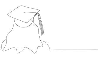 Graduated girl in graduated cap one line continuous. Line art graduated cap. Hand drawn art. vector