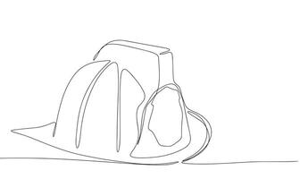 Firefighter helmet, one line continuous. Fireman helmet line art view. Hand drawn art. vector