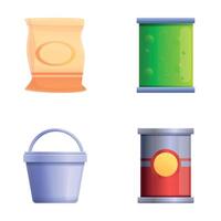 Packaged food icons set cartoon . Common goods and everyday product vector