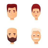 masculino retrato íconos conjunto dibujos animados . diverso hombres cara de diferente años vector