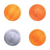 Game token icons set cartoon . Coin with various symbol vector