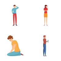 Disappointed human icons set cartoon . Upset male and female character vector