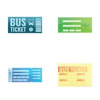 Bus pass icons set cartoon . Various bus ticket vector