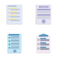 Quality standard icons set cartoon . Document with certification mark vector