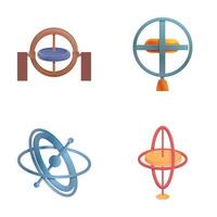 Gyroscope icons set cartoon . Various gyroscope with rotating disc vector