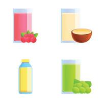 Fresh juice icons set cartoon . Various fruit and vegetable juice vector