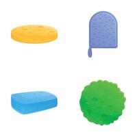 Shower washcloth icons set cartoon . Shower sponge various shape and color vector
