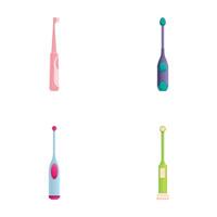 Electric toothbrush icons set cartoon . Various electric dental toothbrush vector