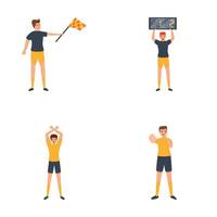 Football referee icons set cartoon . Soccer referee in action vector