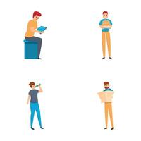 Various activity icons set cartoon . Man busy with different things vector