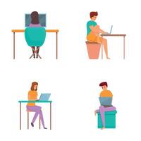 Freelance people icons set cartoon . Employee work from home vector