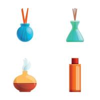 Home accessory icons set cartoon . Incense stick and aroma lamp vector