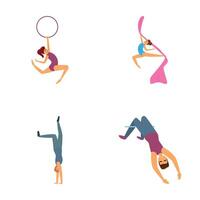 Calisthenics icons set cartoon . Beautiful girl doing rhythmic gymnastics vector