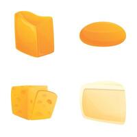 Cheese icons set cartoon . Various type of hard and soft cheese vector