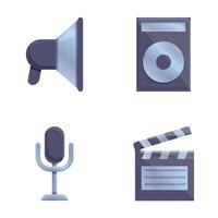 Filmmaking icons set cartoon . Professional filming equipment vector