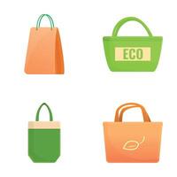 Eco bag icons set cartoon . Various ecological fabric bag vector