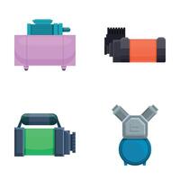 Compressor icons set cartoon . Air compressor and piston block vector