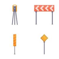 Road reconstruction icons set cartoon . Equipment for road repair vector