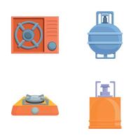 Camping stove icons set cartoon . Different type of gas furnace vector