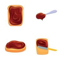 Chocolate sandwich icons set cartoon . Toasted bread with chocolate spread vector