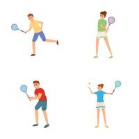 Tennis icons set cartoon . Guy and girl engage in tennis vector